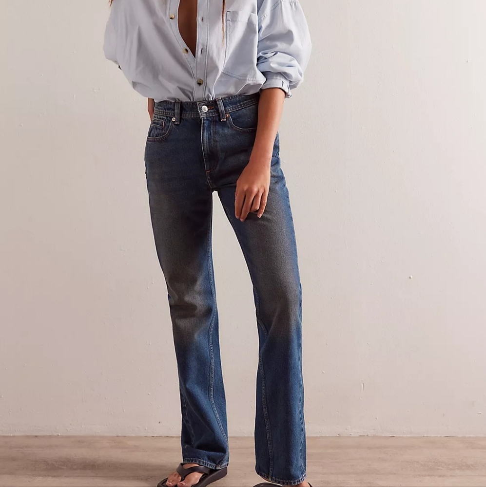 NEW We The Free People Xena High Rise Slim Straight Leg Blue Jeans 30